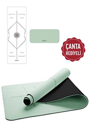 Gymo Hizalamalı 6mm TPE Yoga Matı Pilates Minderi Diz Dirsek Koruyucu Mat Hediyeli Açık Yeşil