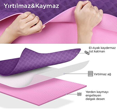 Gymo Hizalamalı 6mm TPE Yoga Matı Pilates Minderi Diz Dirsek Koruyucu Mat Hediyeli Açık Yeşil