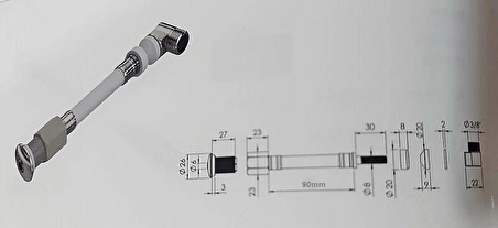 Yapıtaşı Yt239 Esnek Asma Klozet Taharet Çubuğu Küresel Uçlu Dirsekli Baglantı 90mm