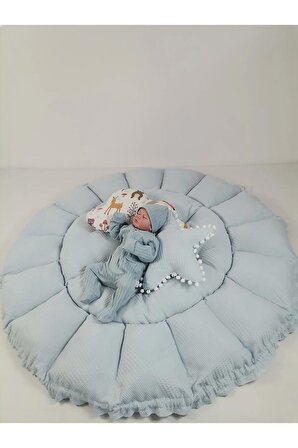 Yuvarlak babynest mavi waffle pike - hayvan figürlü poplin