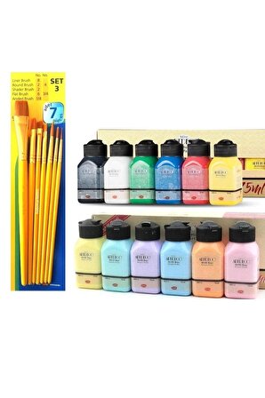 ARTDECO Akrilik Boya Seti 12 X 75 (Canlı Ve Pastel Renkler) Fanart Set3 (7li) Fırça Hediyeli