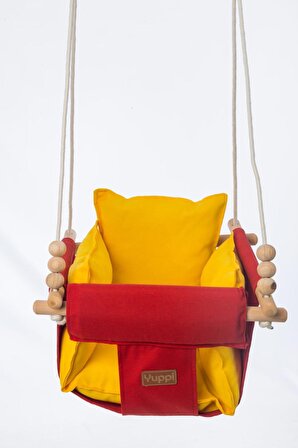 Ahşap Salıncak Bebek ve Çocuk Salıncağı Hamak Beşik Sarı Kırmız Model