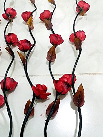 5 Adet 160cm Kırmızı 15 Çiçekli 5 Tomurcuklu Siyah Dallı Uzun Çiçek
