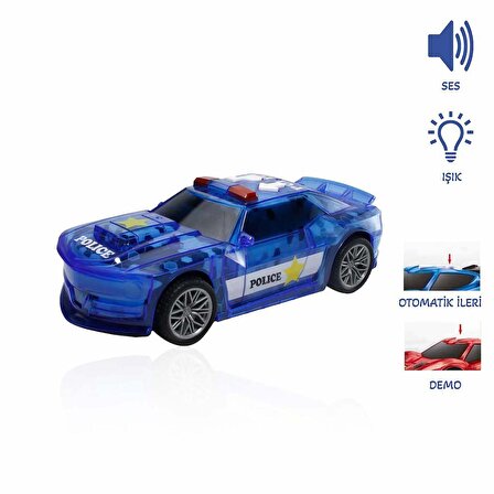 Otomatik Hareketli Oyuncak Polis Arabası Hem Sesli Hem Sessiz Özellikli 20cm. Mavi