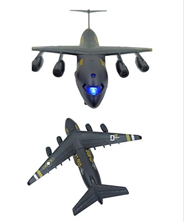 Oyuncak Askeri Kargo Uçağı Sesli Işıklı Metal Asker Kargo Uçağı Siyah 23cm.