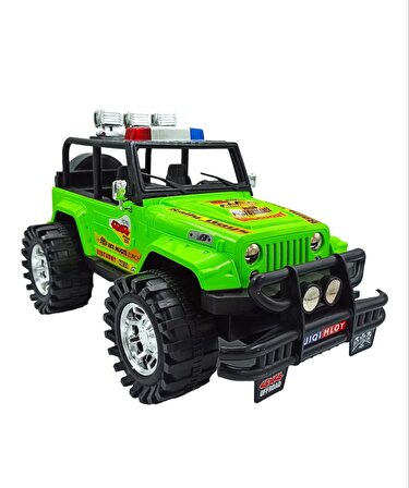 Oyuncak Arazi Aracı Büyük Boy İçi Dolu Tekerlekleri Mekanizmalı Sürtmeli Jeep İthal 50x27cm Yeşil