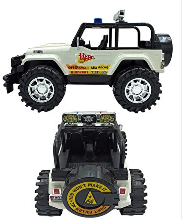 Oyuncak Arazi Aracı Büyük Boy İçi Dolu Tekerlekleri Mekanizmalı Sürtmeli Jeep İthal 50x27cm Beyaz
