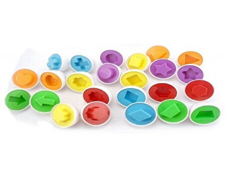 Çocuklarda Renk ve Şekil Kavramına Yardımcı Eşleme Yumurtalar 12 Faklı şekil 24 Parça 