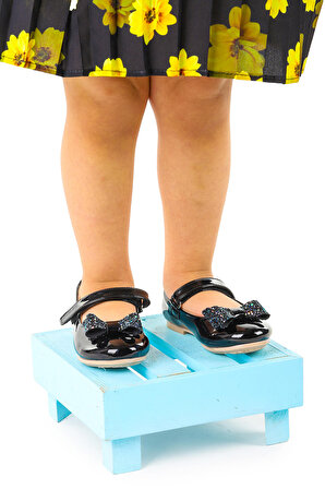 Kiko Kids Cırtlı Fiyonklu Kız Çocuk Babet Ayakkabı Ege 200 Rugan