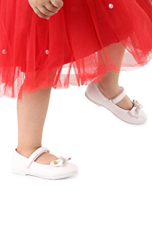 Kiko Kids Cırtlı Fiyonklu Kız Çocuk Babet Ayakkabı Ege 201 Cilt