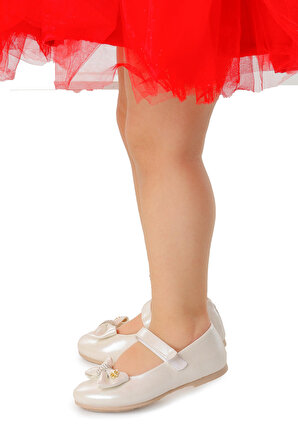 Kiko Kids Cırtlı Fiyonklu Kız Çocuk Babet Ayakkabı Ege 201 Cilt