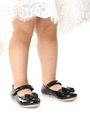 Kiko Kids Taşlı Cırtlı Kız Çocuk Fiyonklu Babet Ayakkabı Ege 204 Rugan