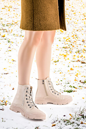 Woggo Cilt Termo Taban Kadın Günlük Bot Ayakkabı Fls 01-102 Taşlı