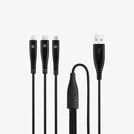 mojue By ttec Ekstra Dayanıklı Trio Şarj Kablosu USB-A - USB-C / Lightning / Micro USB 150cm-Siyah