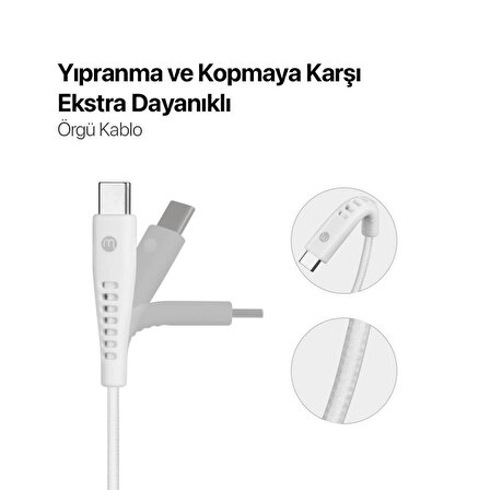 mojue by ttec Ekstra Day USB-A - USB-C 2A  Şarj Kablo 300cm Beyaz