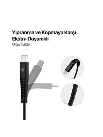 mojue by ttec Ekstra Dayanıklı USB-C - iPhone Lightning 3A Şarj Kablosu 200cm