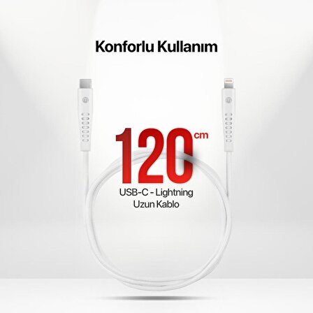 mojue by ttec Ekstra Day USB-C - iPhone Lightning 3A Kablo 120cm Beyaz