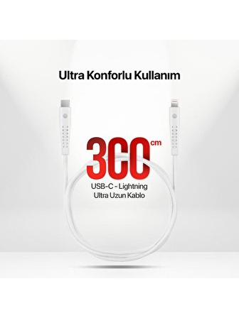 mojue by ttec Ekstra Dayanıklı USB-C - iPhone Lightning 3A Şarj Kablosu 300cm