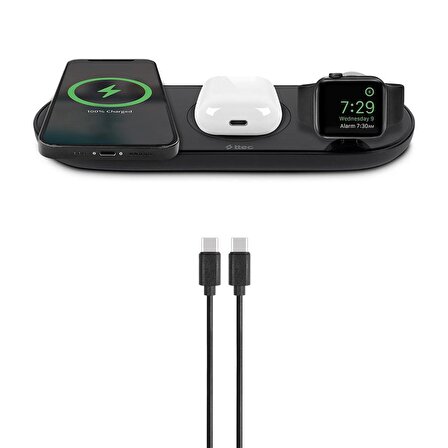 ttec AirCharger Trio 3’ü 1 Arada iPhone + Apple Watch + AirPods Uyumlu Kablosuz Hızlı Şarj Aleti-Siyah