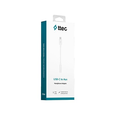 ttec USB-C - 3.5mm Aux Adaptörü 11cm Beyaz