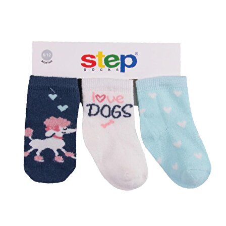 Step Love Dog 3'lü Soket Bebek Çorabı 10080