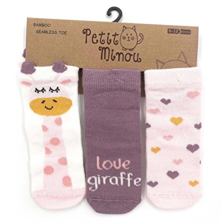 Petit Minou 3'lü 3D Love Graffe  Bebek Çorabı 2194