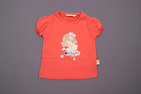 Mini Damla T-Shirt Kedili Kız Gül Kurusu