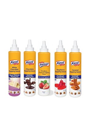 Topping Sos 5 Adet 750 Gr (Beyaz Çikolatalı + karamelli + Çilekli + Frambuazlı + Çikolatalı)