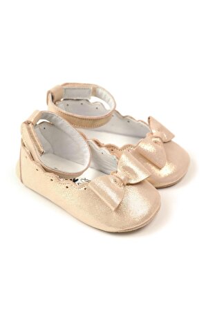 Funny Baby Hakiki Deri Bilekten Cırtlı Kız Bebek Ayakkabısı Gold 4039