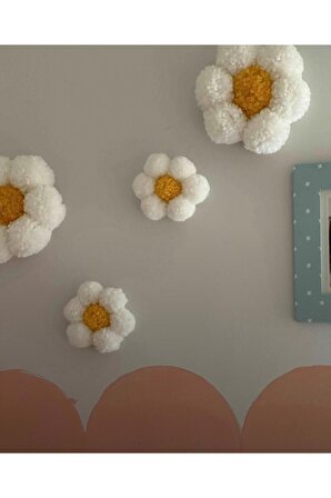 Ponpon Duvar Dekorasyon Süsü Papatya Çiçek El Yapımı Bebek Odası Hastane Odası Kapı Süsü Ikili