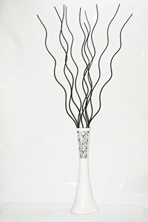 60 cm Desenli Beyaz Vazo 10 Adet Siyah Dal