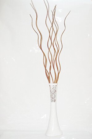 60 cm Desenli Beyaz Uzun Vazo 10 Adet Kahve Dal