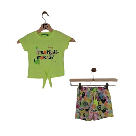 Kız Çocuğu İkili Takım Baskılı T-Shirt Çok Renkli Şort