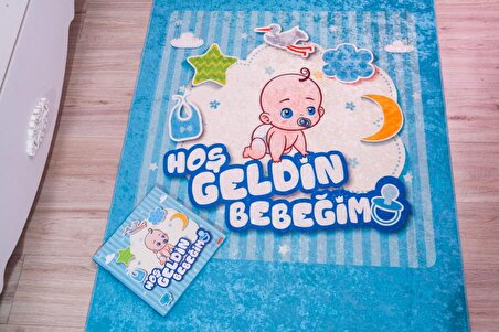 Babysale Hoşgeldin Bebeğim Mavi Oyun Halısı 100x160 cm