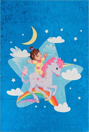 Babysale Uçan Pony Mavi Oyun Halısı 100x160 cm