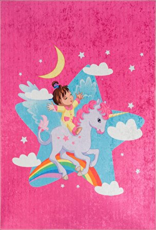 Babysale Uçan Pony Koyu Pembe Oyun Halısı 100x160 cm