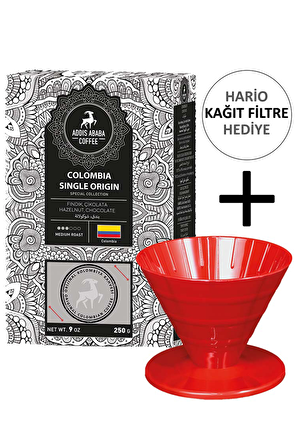 Addis Ababa Coffee Kolombiya Single Orta İçim Organik V60 Colombia Filtre Kahve 250 gr + V60