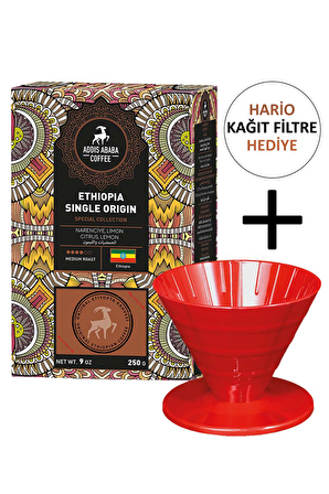 Addis Ababa Coffee Single Origin Organik V60 Etiyopya Filtre Kahve 250 gr + V60