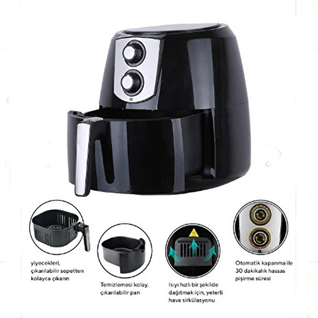 Kumtel HAF-03 Yağsız Airfryer Siyah