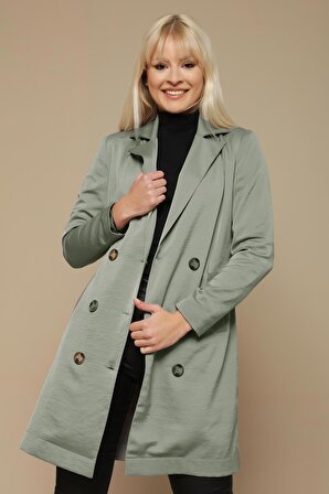 Kadın Düğmeli Kuşaklı Ceket
