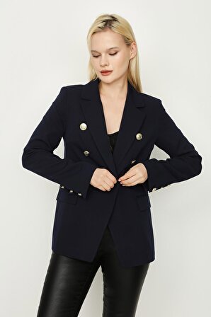 Kadın Gold Düğme Kapamalı Astarlı Blazer Ceket