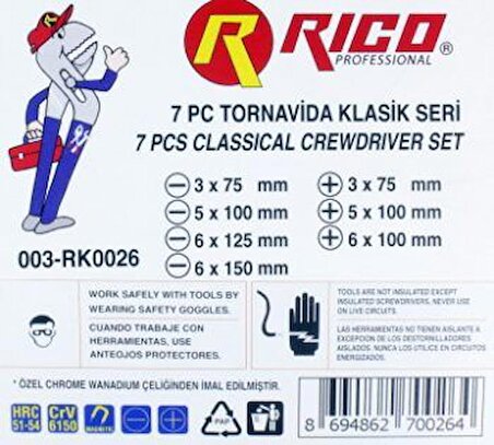 Rico 003-RK0026 Tornavida Klasik Set Yıldız-Düz 7 Parça Set