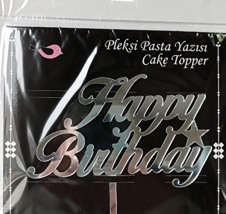 Happy Birthday Yazılı Aynalı Pleksi Gümüş