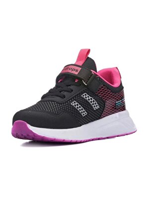Ndrops 05F-22 Deri Kız Çocuk Sneaker Ayakkabı Siyah Fujya