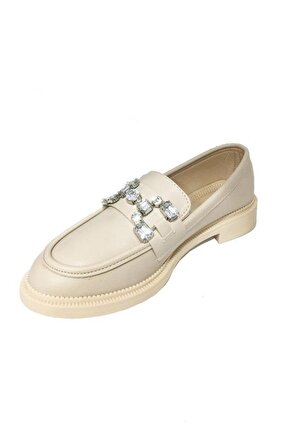 Comfort Shoes 233 Deri Trend Fashion Taşlı Kadın Babet