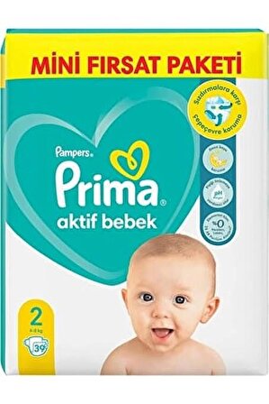 Prima Mini Fırsat Paketi Aktif Bebek 2 Numara Bebek Bezi 39 Adet