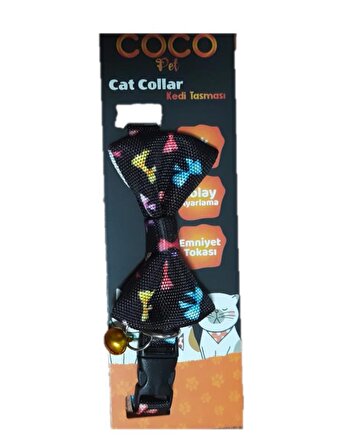 Cocopet Papyon Siyah Kurdale Desenli Ayarlanabilir Kedi ve Minik Köpek Tasması