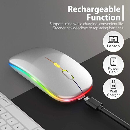 5 Fanlı Laptop Soğutucu Göstergeli Notebook Soğutucu+Gri Kablosuz Şarjlı Mouse