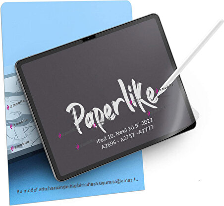 Apple Ipad 10. nesil 2022 10.9" Paperlike Ekran Koruyucu Kağıt Hissiyatlı Nano Kırılmaz Paper Like