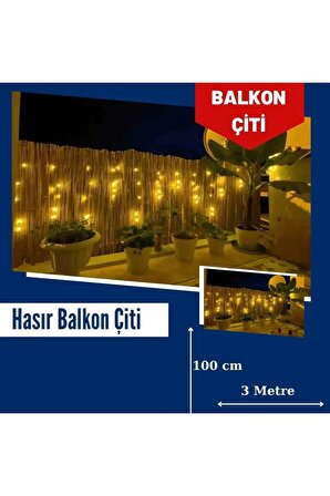 Kamış Hasır Doğal Balkon Çiti Bambu Balkon Çiti Estetik Tasarım Bambu Efektli Balkon Çiti 100x300